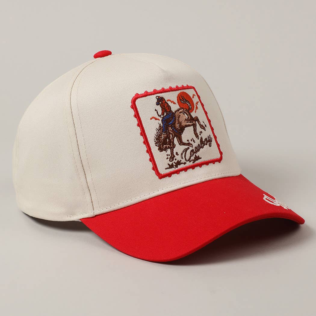 Cap with embroidered design on a gray background