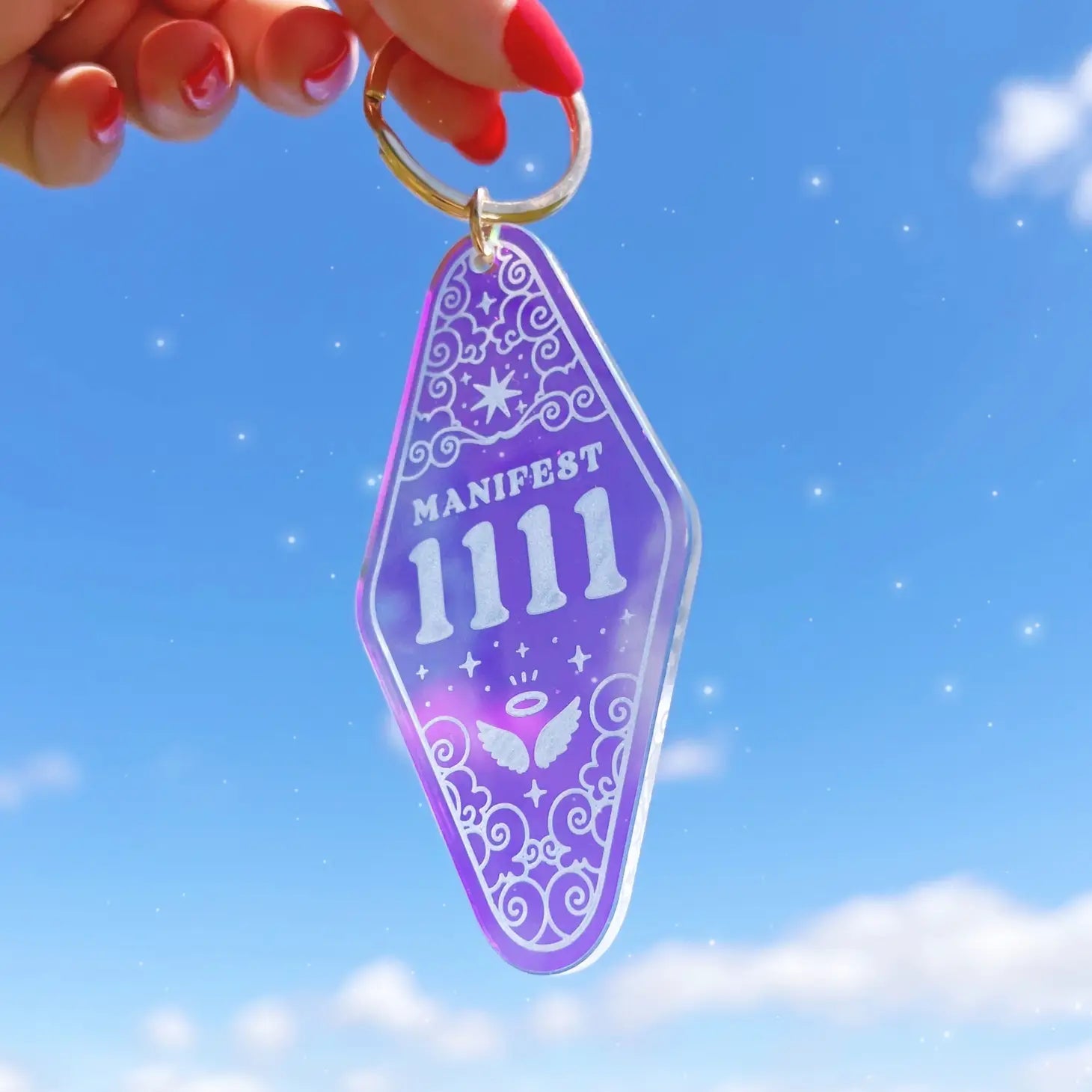 Angel Number Motel Keychain, combining symbolic angel numbers with a nostalgic motel key design.