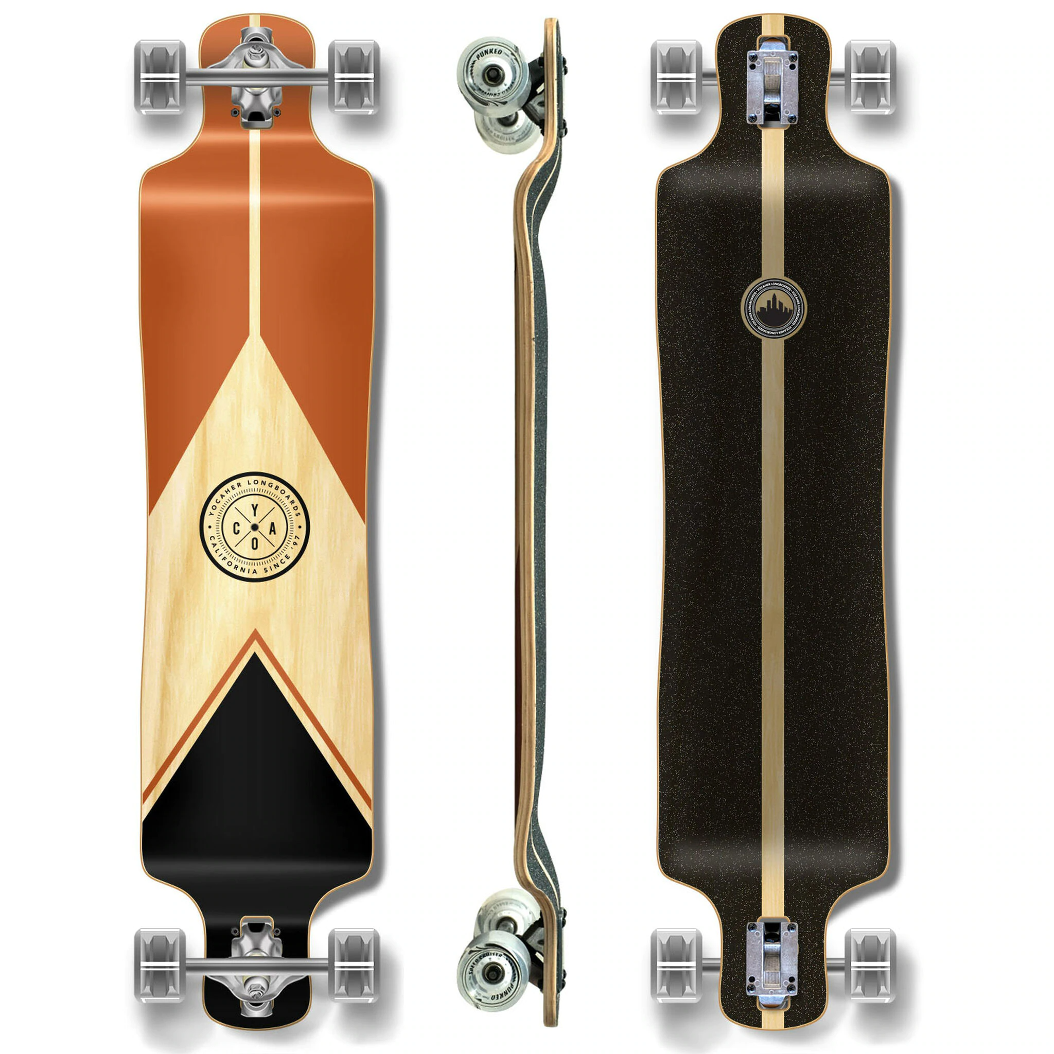 Earth Series - Mountain II Longboard with a geometric mountain-inspired design and high-performance trucks.