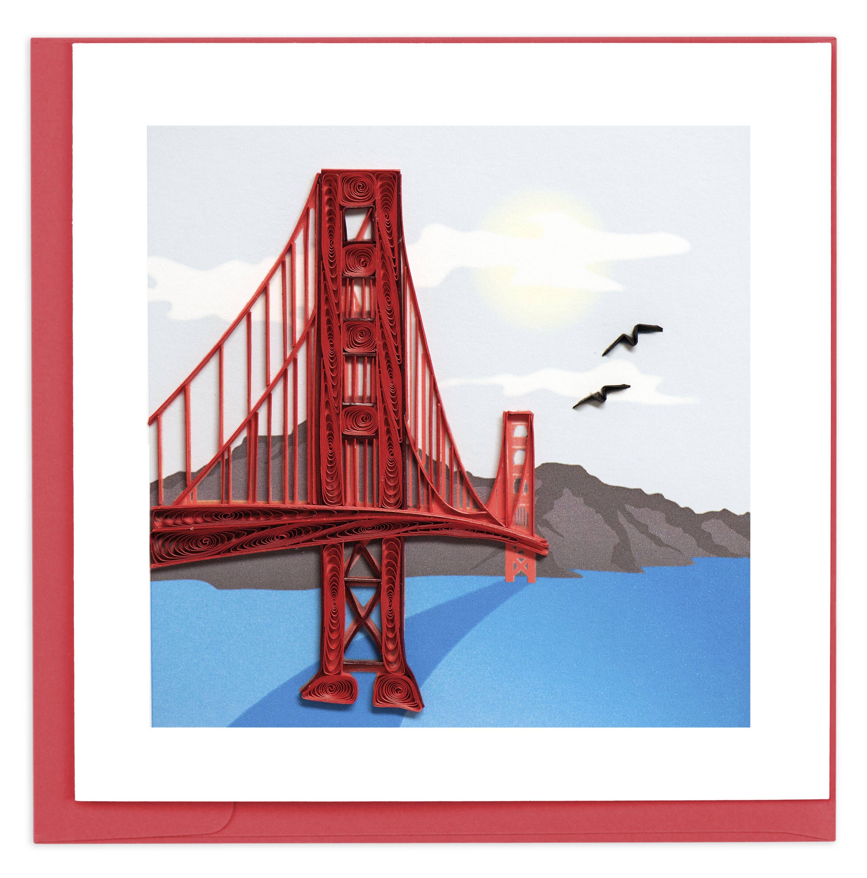 Illustration of the Golden Gate Bridge with a red border