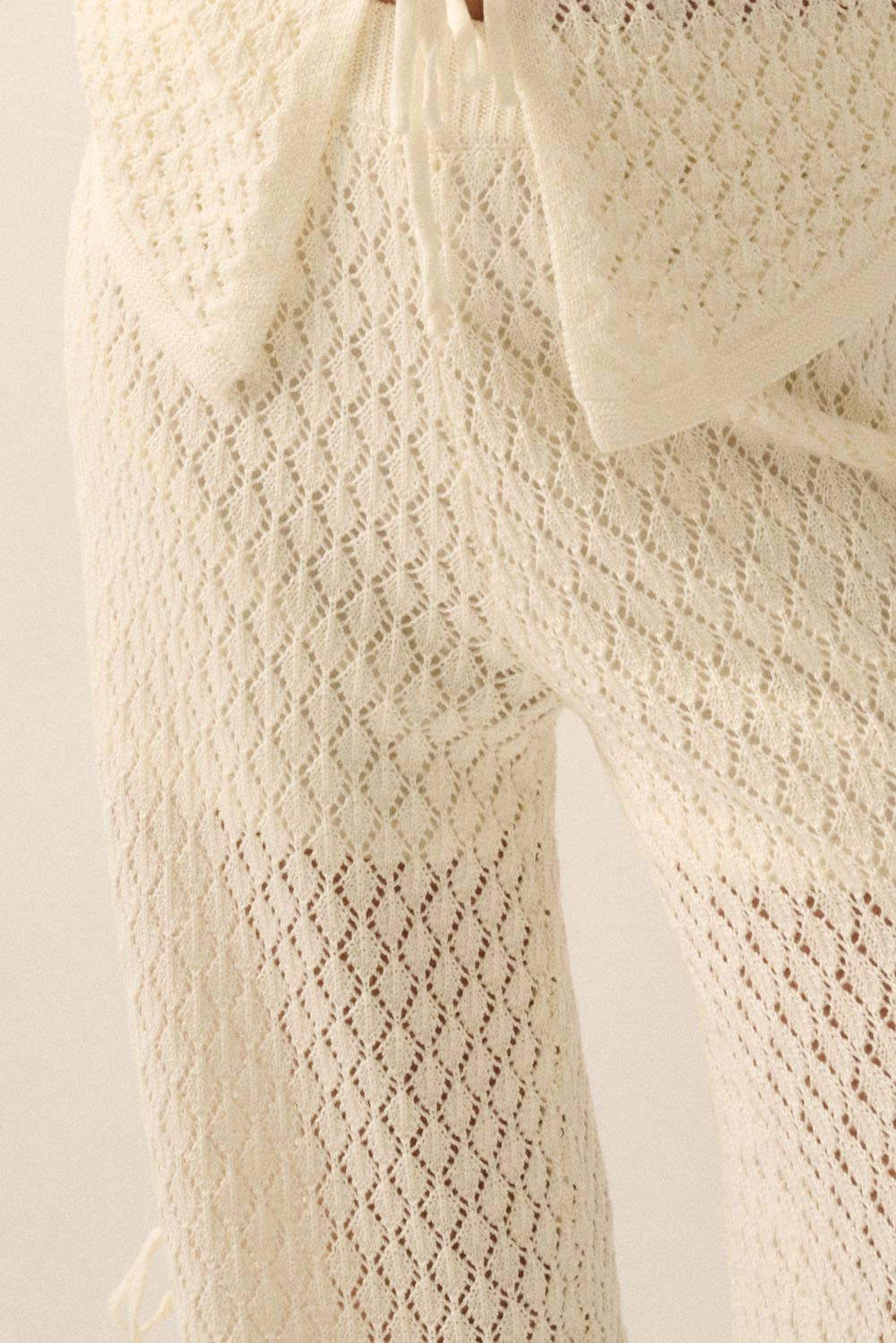 Pointelle Crochet-Knit Side-Tie Pants