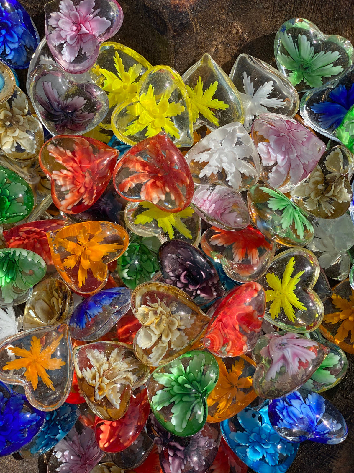 Glass Hearts in Rainbow Colors