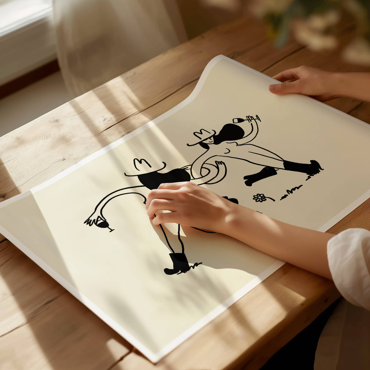 Frolicking Cowgirls With Wine Minimal Western Art Print