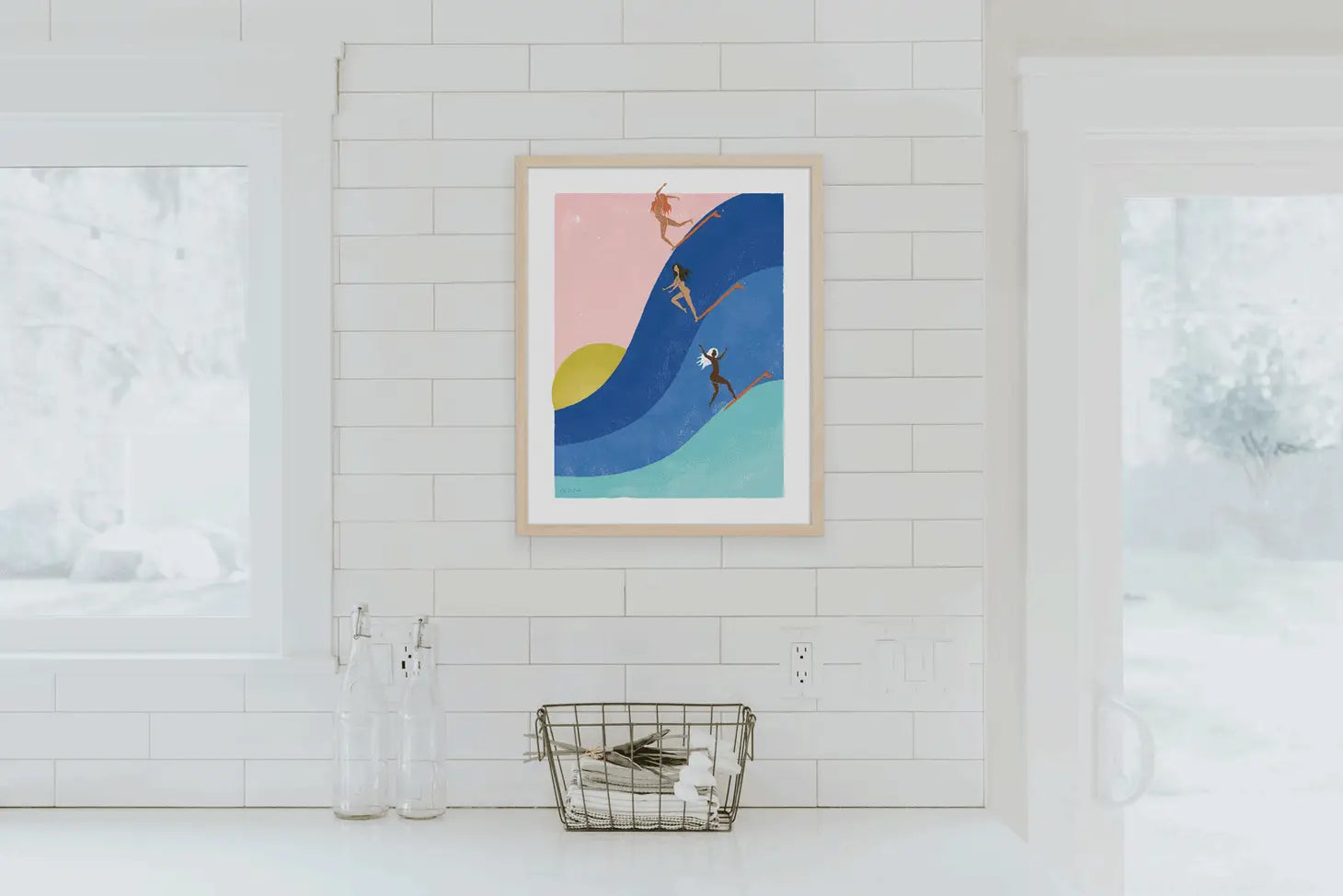 Illustrative print of a woman symbolized as an eagle in flight, representing strength, freedom, and elegance.