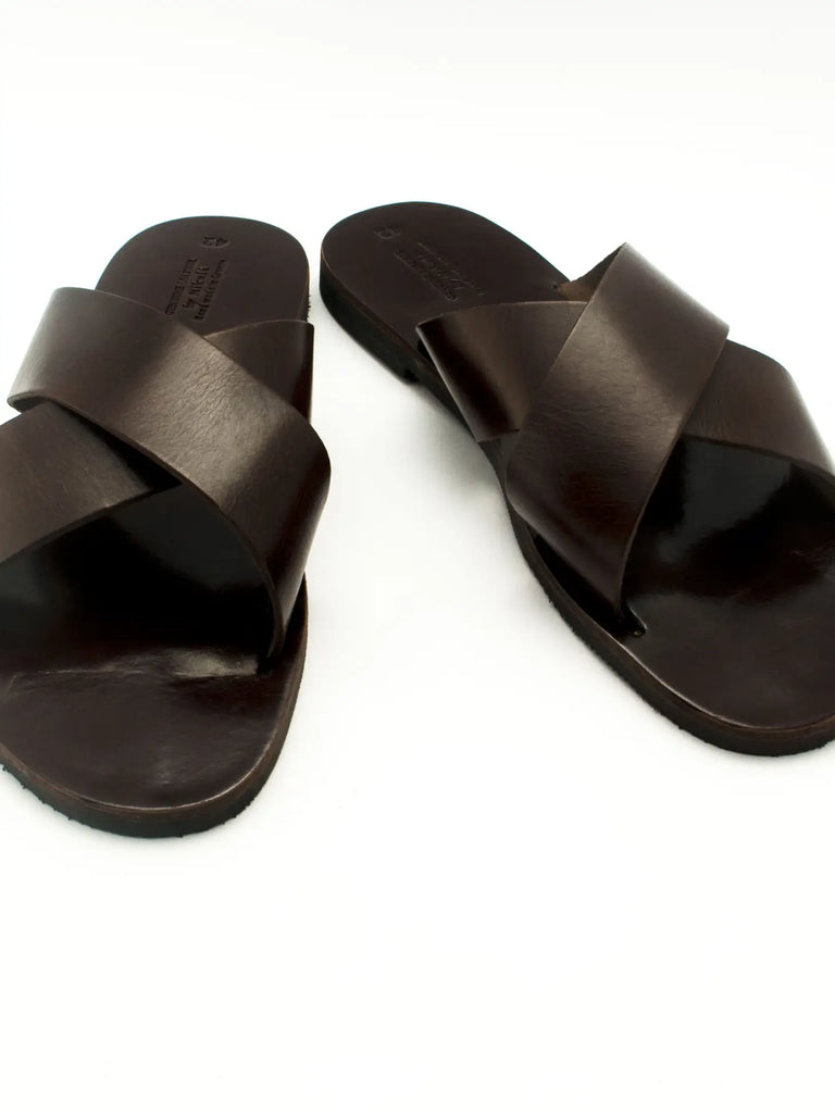 Forma Artisan Series Zeus Flat Sandals in Dark Brown - Meticulously handcrafted sandals with a timeless design.