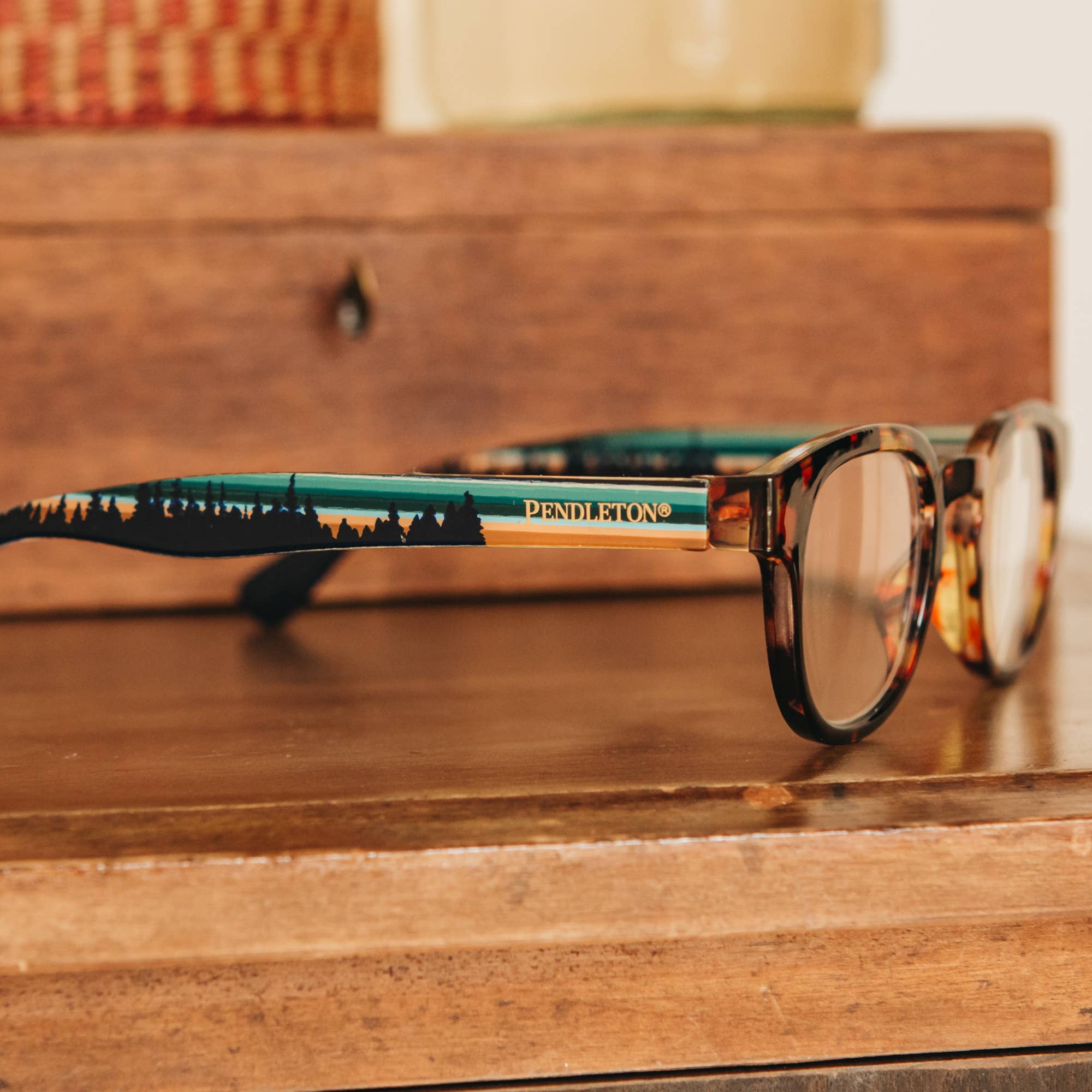 Pendleton Readers - Westerley with a tortoiseshell frame and patterned temples.