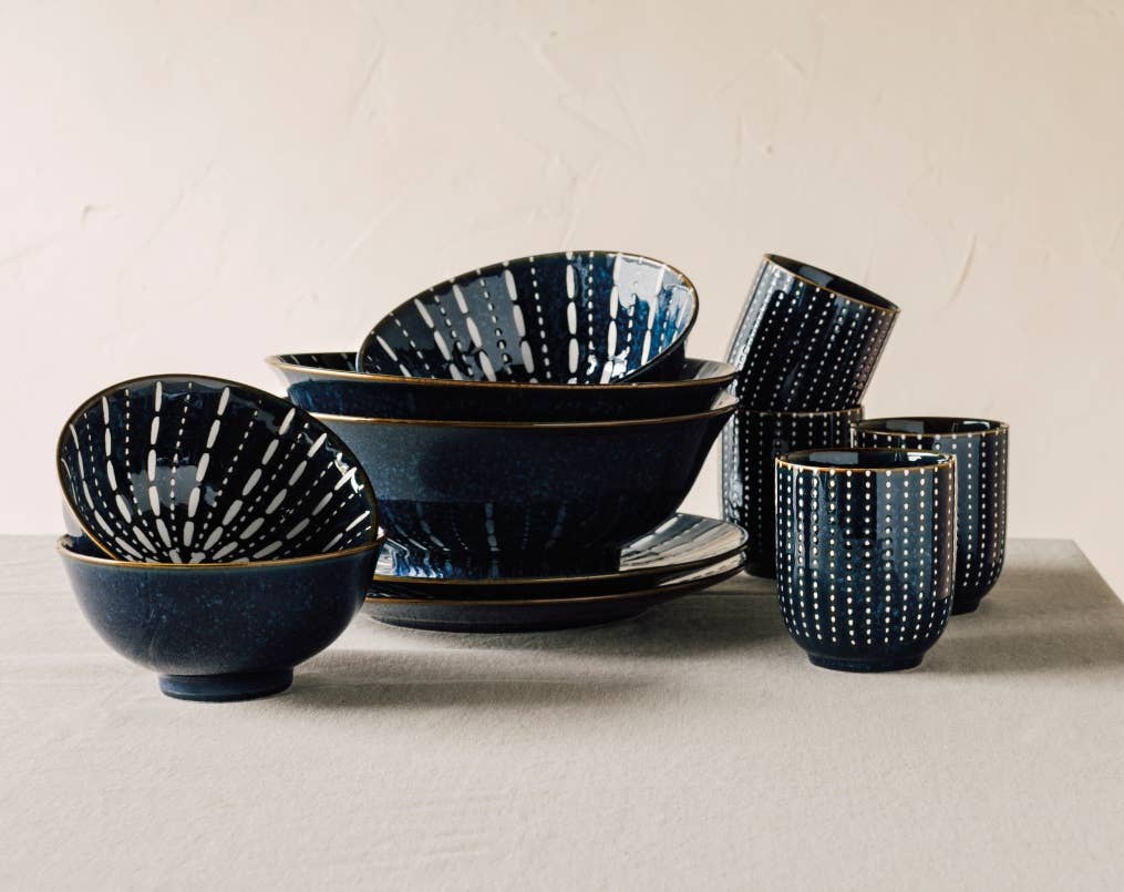Pulse Stamped Bowl - Medium, porcelain with vibrant blue and white stamped design.