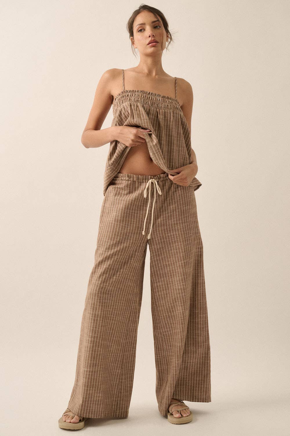 Woven Wide-Leg Drawstring Pants