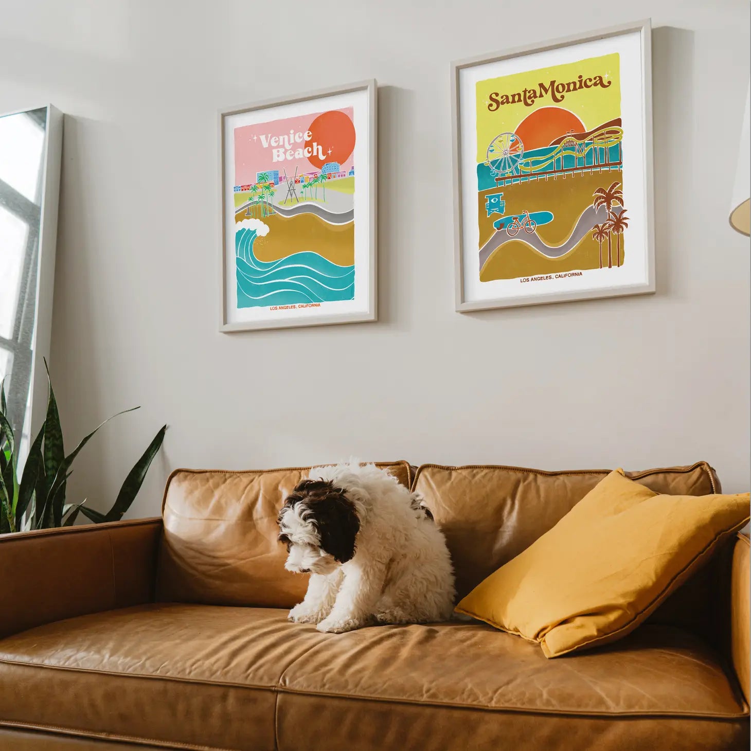 Artistic rendition of Santa Monica's lively pier, sun-drenched beaches, and coastal attractions, capturing its unmistakable charm.