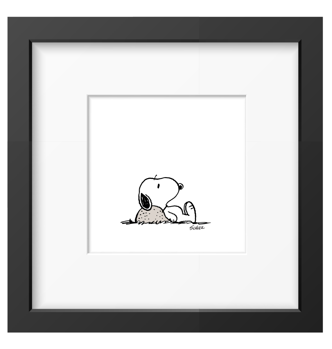 Framed black-and-white print of a relaxed, daydreaming dog, perfect for adding a peaceful and charming touch to any space.