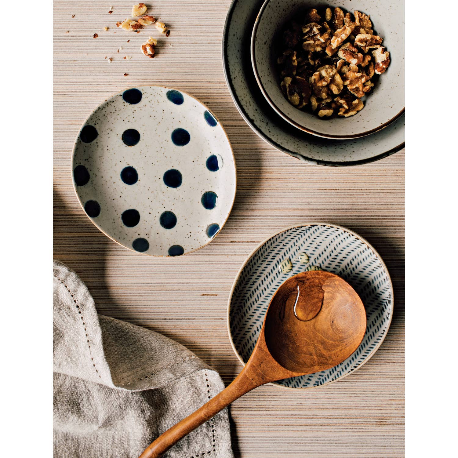 Herringbone Element Spoon Rest, stoneware with a sophisticated herringbone pattern.