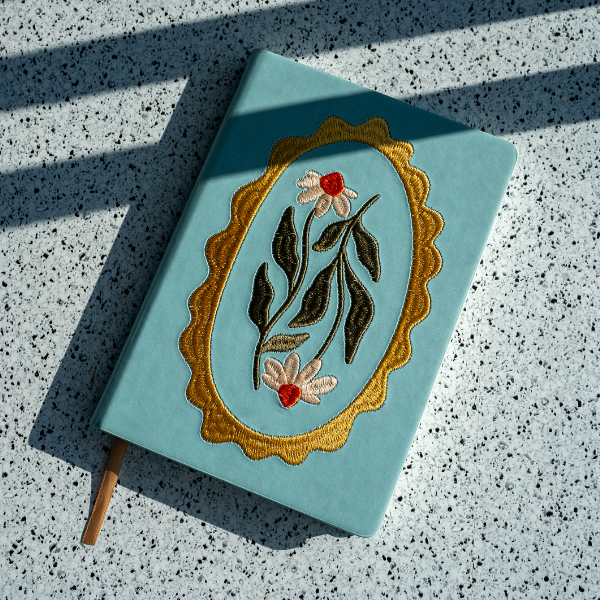 Daisy Frame embroidered hardbound notebook by Denik, alternate view