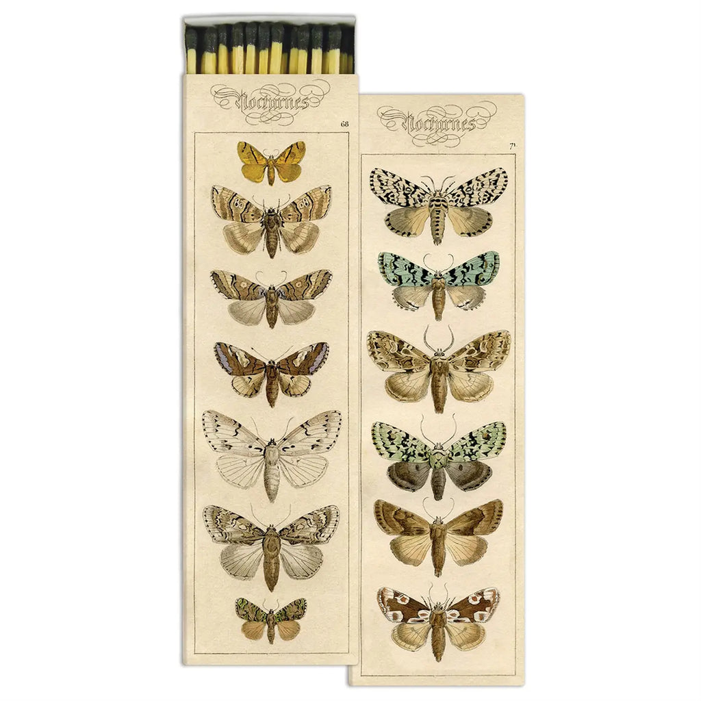 Moths Matches in an enchanting matchbox, showcasing a captivating moth design, perfect for lighting candles and fires.