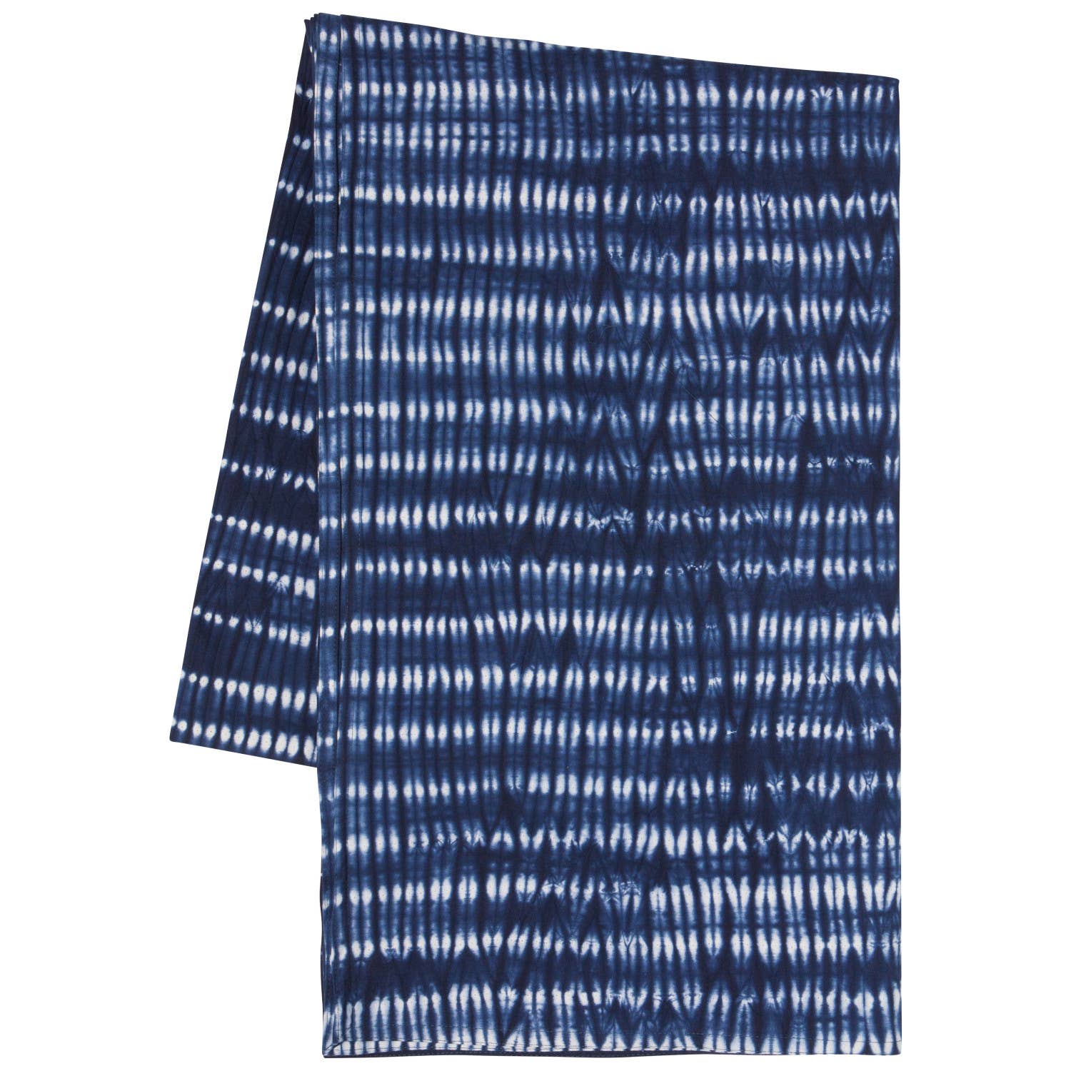 Tidal Tie Dye Indigo Tablecloth, 100% cotton with vibrant tie-dye pattern in indigo hues.