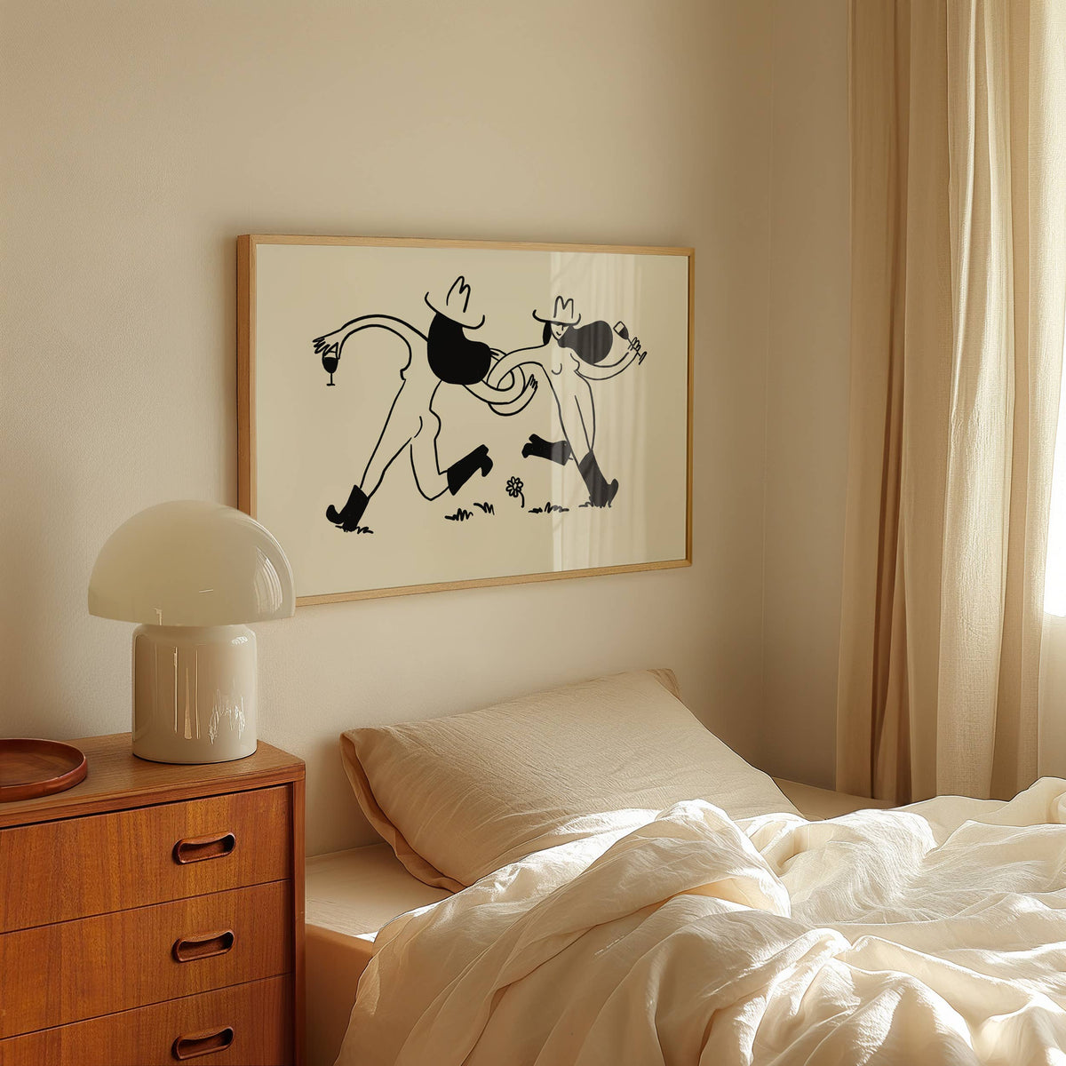 Frolicking Cowgirls With Wine Minimal Western Art Print