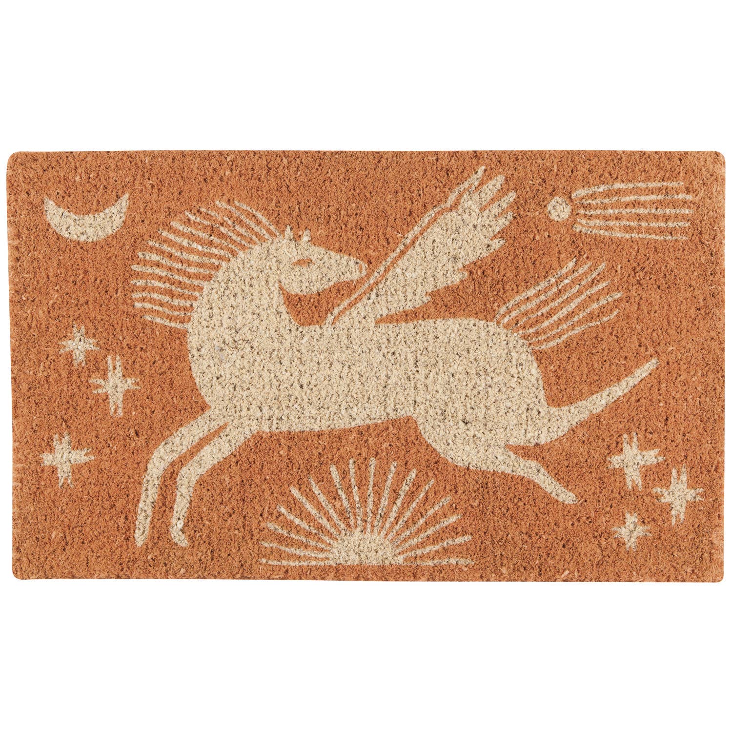 Astral Pegasus Coir Doormat featuring a mystical Pegasus design, made from eco-friendly coir fiber.