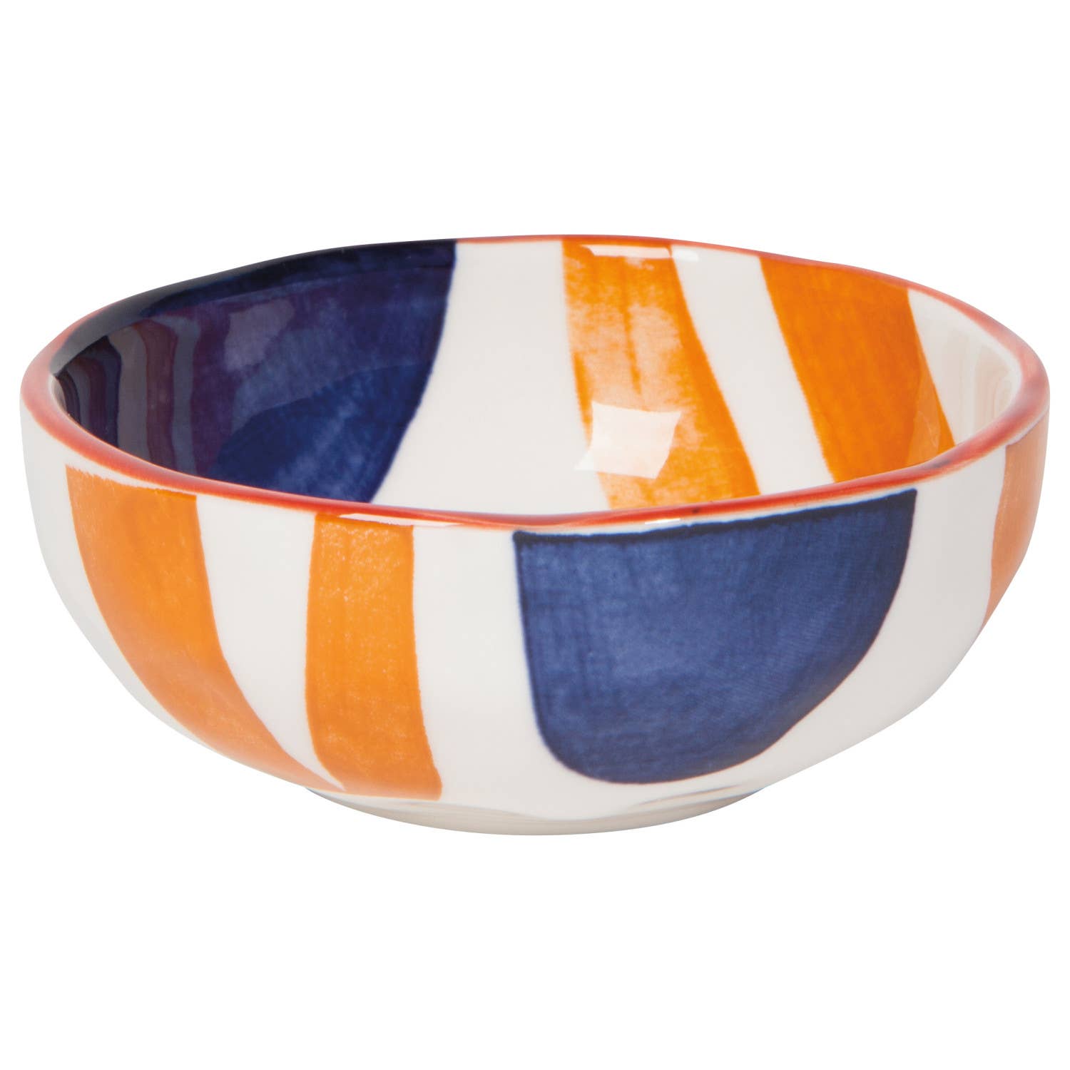 Canvas Pinch Bowls with abstract mustard yellow, navy blue, and light blue patterns.