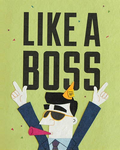 Illustration of a person in a suit with 'Like a Boss' text on a green background