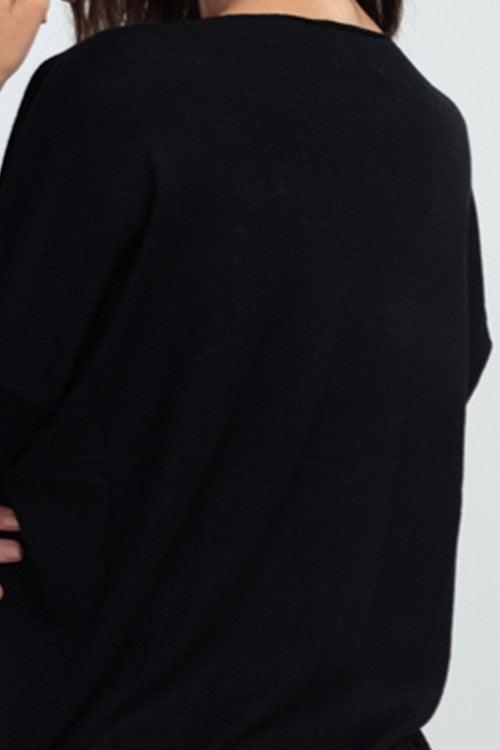 Vanessa Sweater showcasing its soft and luxurious fabric with a ribbed pattern, perfect for a stylish and comfortable outfit.
