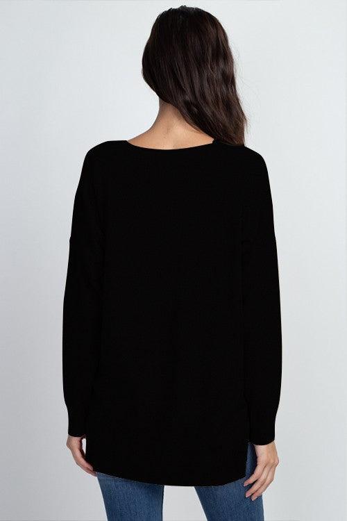 Vanessa Sweater showcasing its soft and luxurious fabric with a ribbed pattern, perfect for a stylish and comfortable outfit.