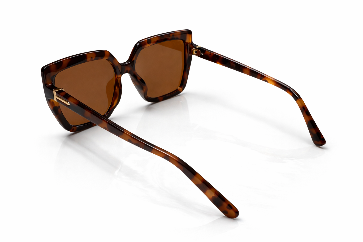 Sunglasses with tortoiseshell frame and brown lenses on a white background