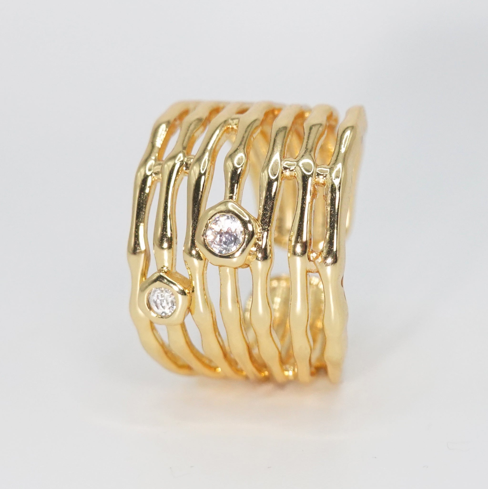 Trancas Ring - Bold design with two small, shiny stones.