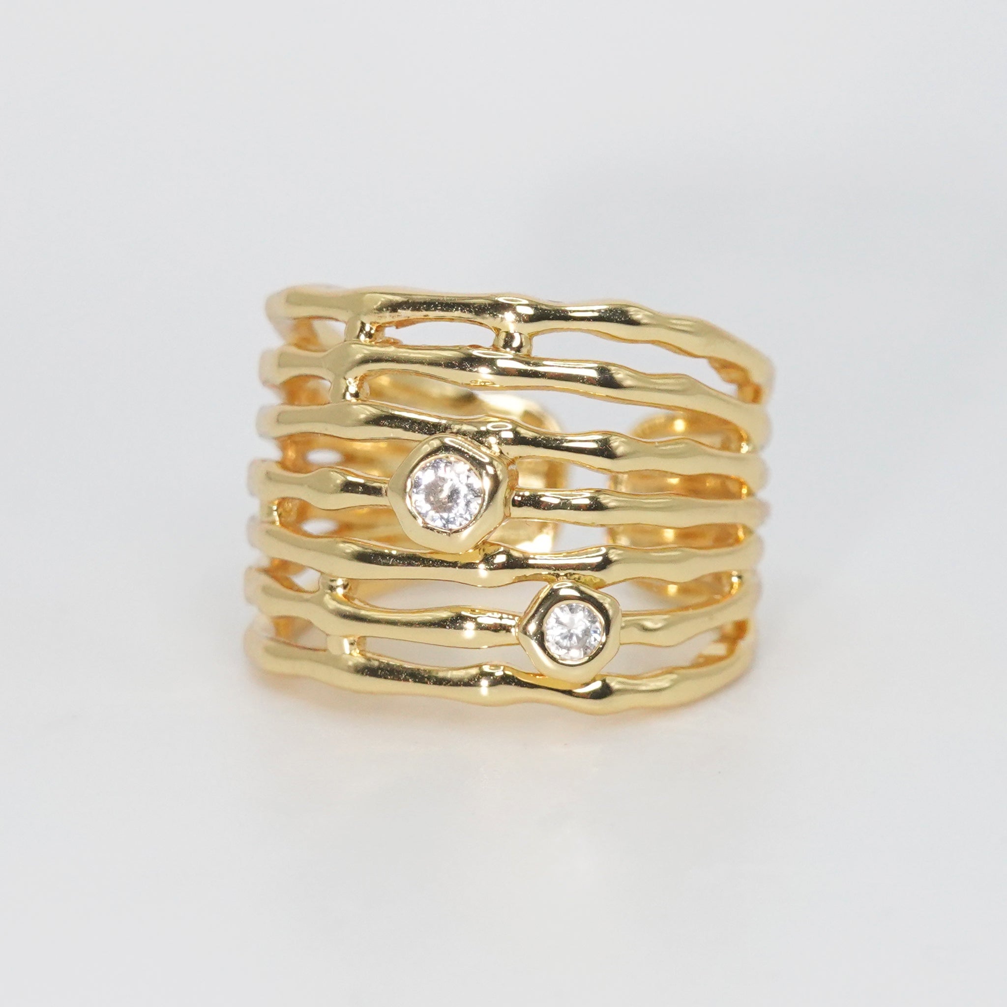 Trancas Ring - Bold design with two small, shiny stones.