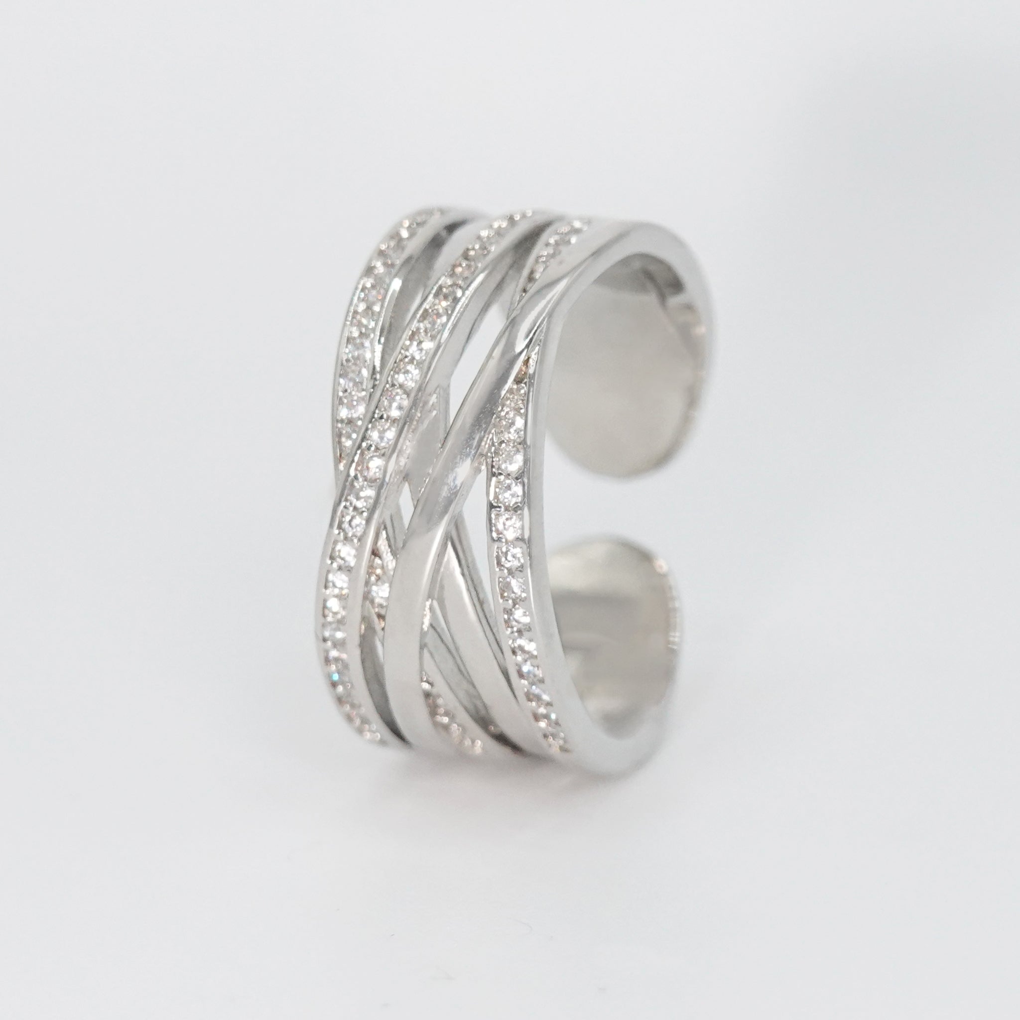 Sterling silver Bellagio Ring with sparkling stones, bold design.