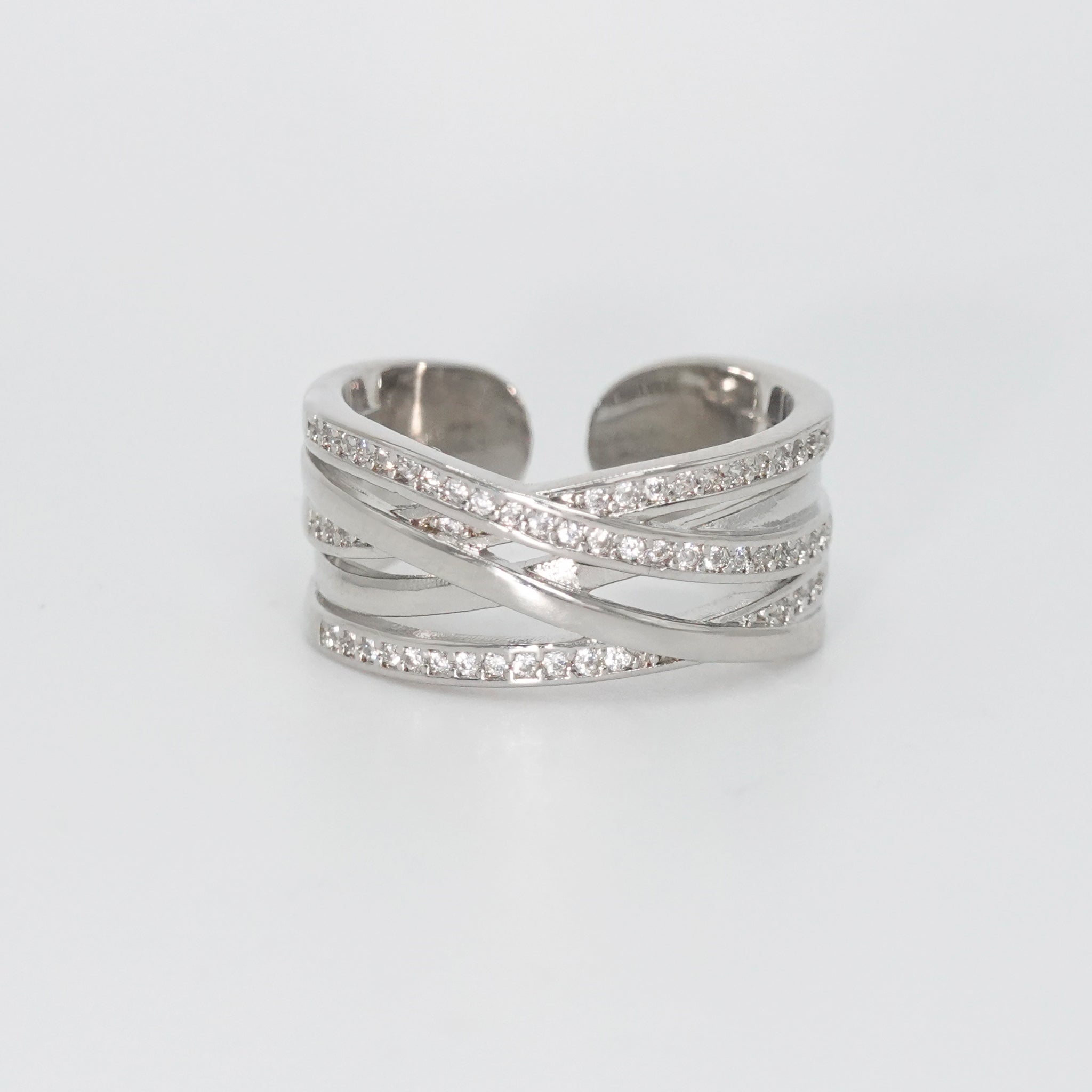 Sterling silver Bellagio Ring with sparkling stones, bold design.