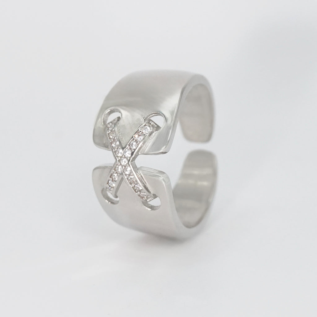 Sterling silver Stradella Ring with cross design and shimmering stones, epitome of elegance and unity.