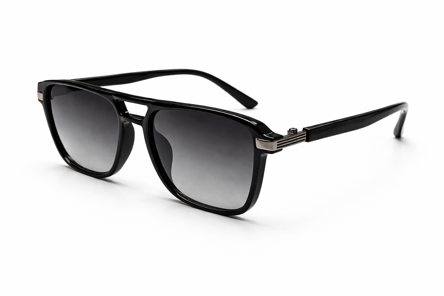 Black sunglasses with gradient lenses on a white background