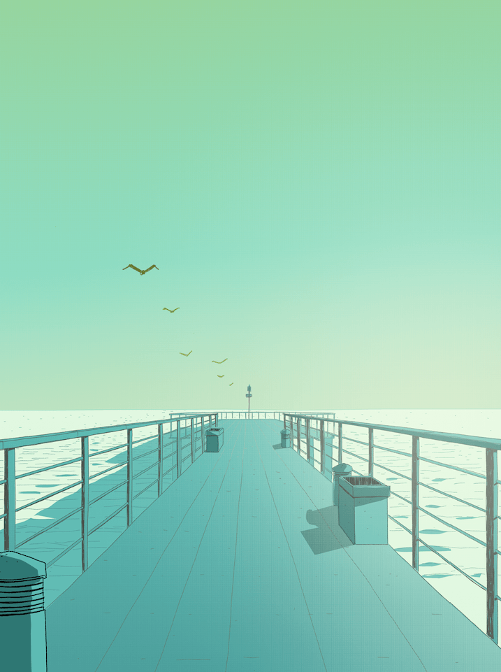 Hermosa Beach Pier Print: Artistic depiction of the iconic pier in Hermosa Beach, capturing the sun-drenched shoreline and vibrant coastal energy