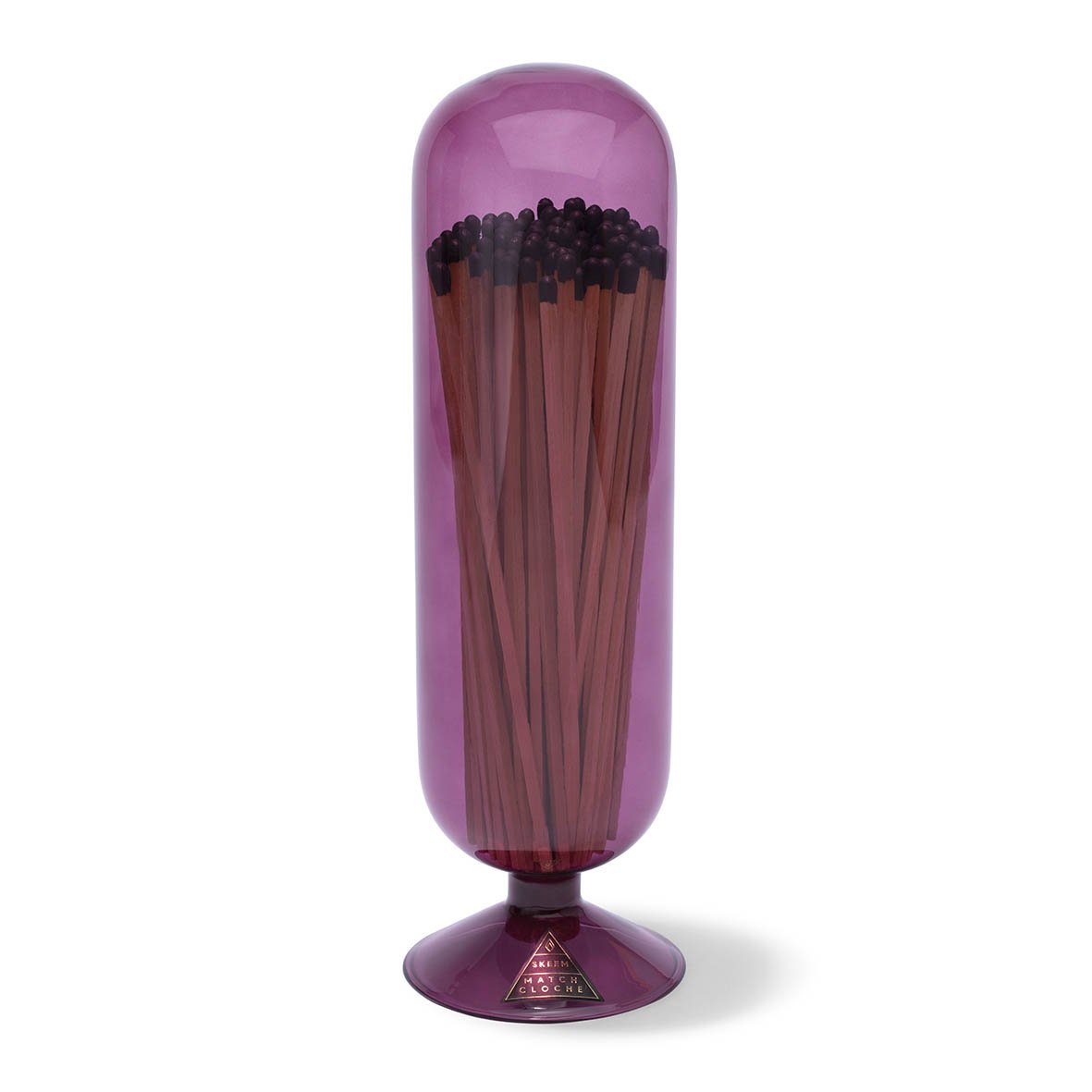 Mulberry Fireplace Matches in a stylish glass cloche with a deep mulberry hue, perfect for decorating your home.