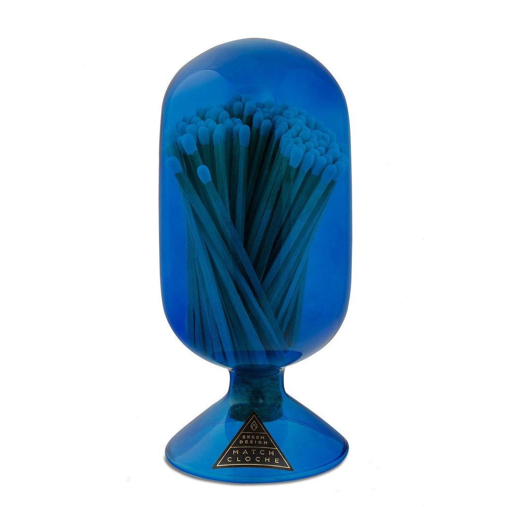 Blue Helix Match Cloche, a stylish glass container with a blue helix design, perfect for match storage and display.
