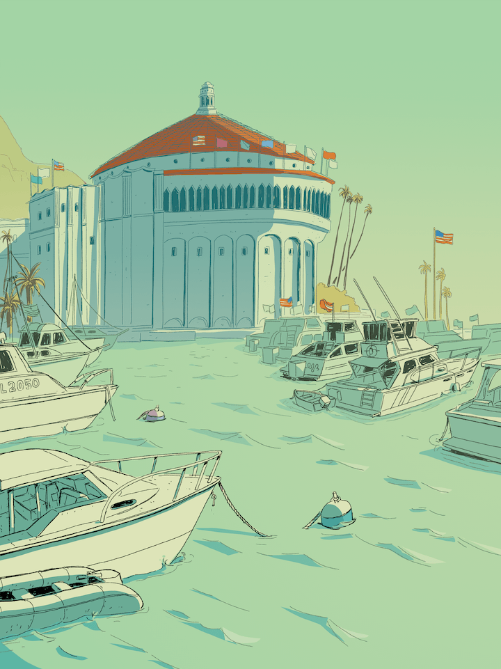Premium Long Beach print from FORMA showcasing an idyllic seascape with beautifully detailed boats at anchor, perfect for enhancing any maritime or beach-themed décor.