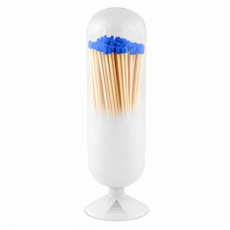 Blue Tip Match Fireplace Cloche, a stylish glass container with a blue tip design, perfect for storing and displaying fireplace matches.