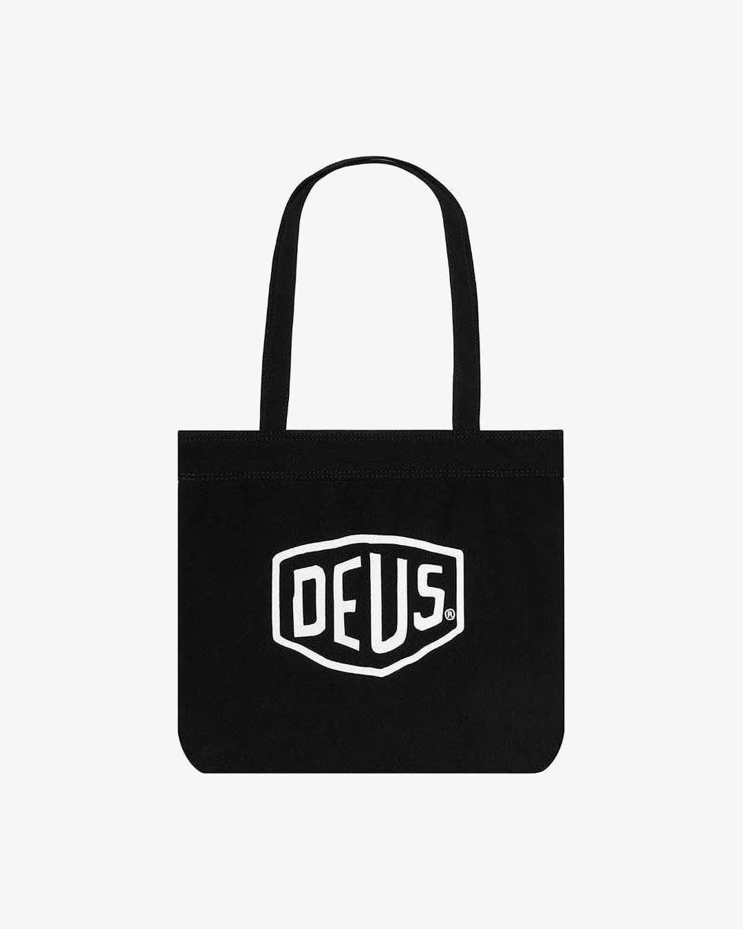 Black Deus Ex Machina Classic Tote bag with a white Deus logo, made from 100% cotton.