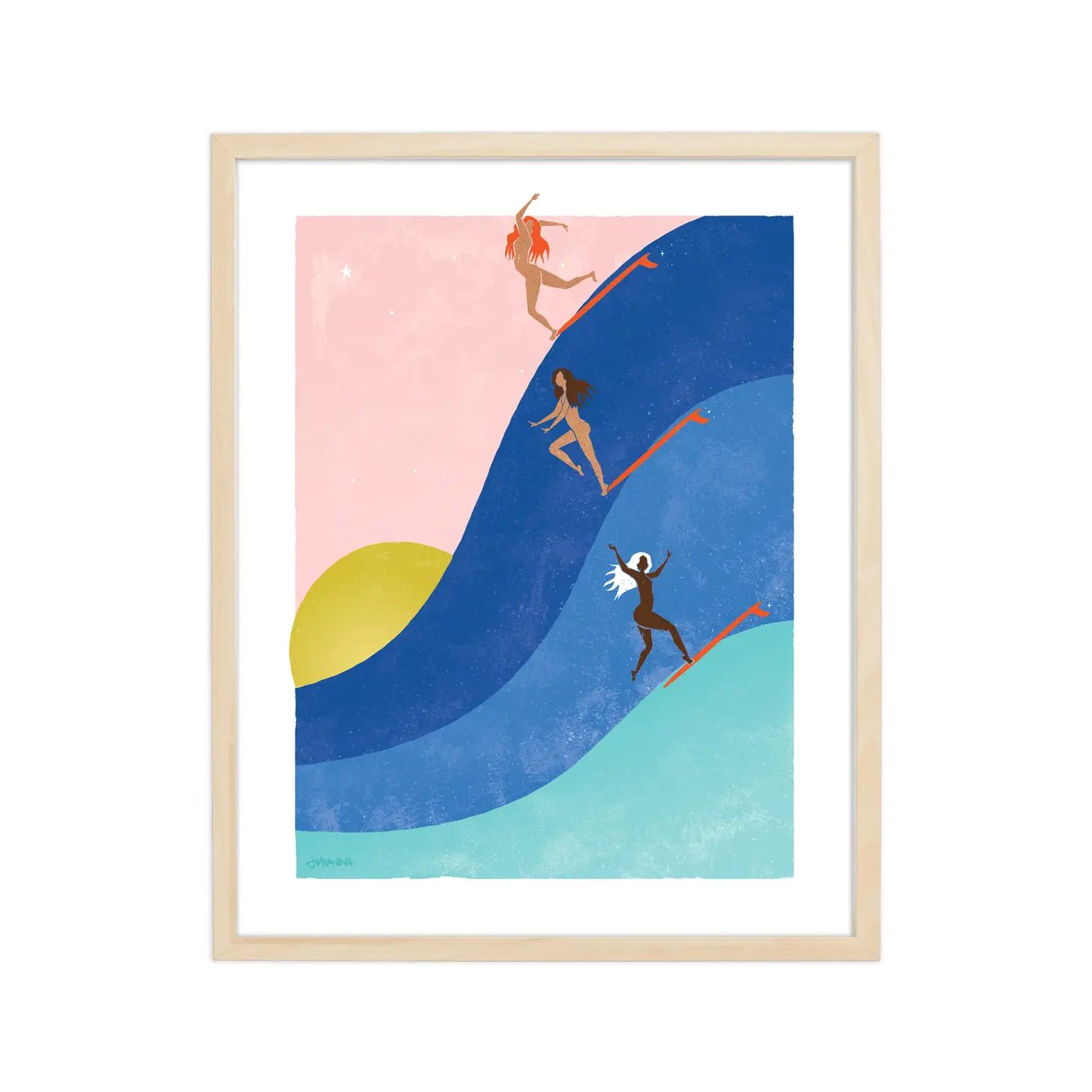 Illustrative print of a woman symbolized as an eagle in flight, representing strength, freedom, and elegance.