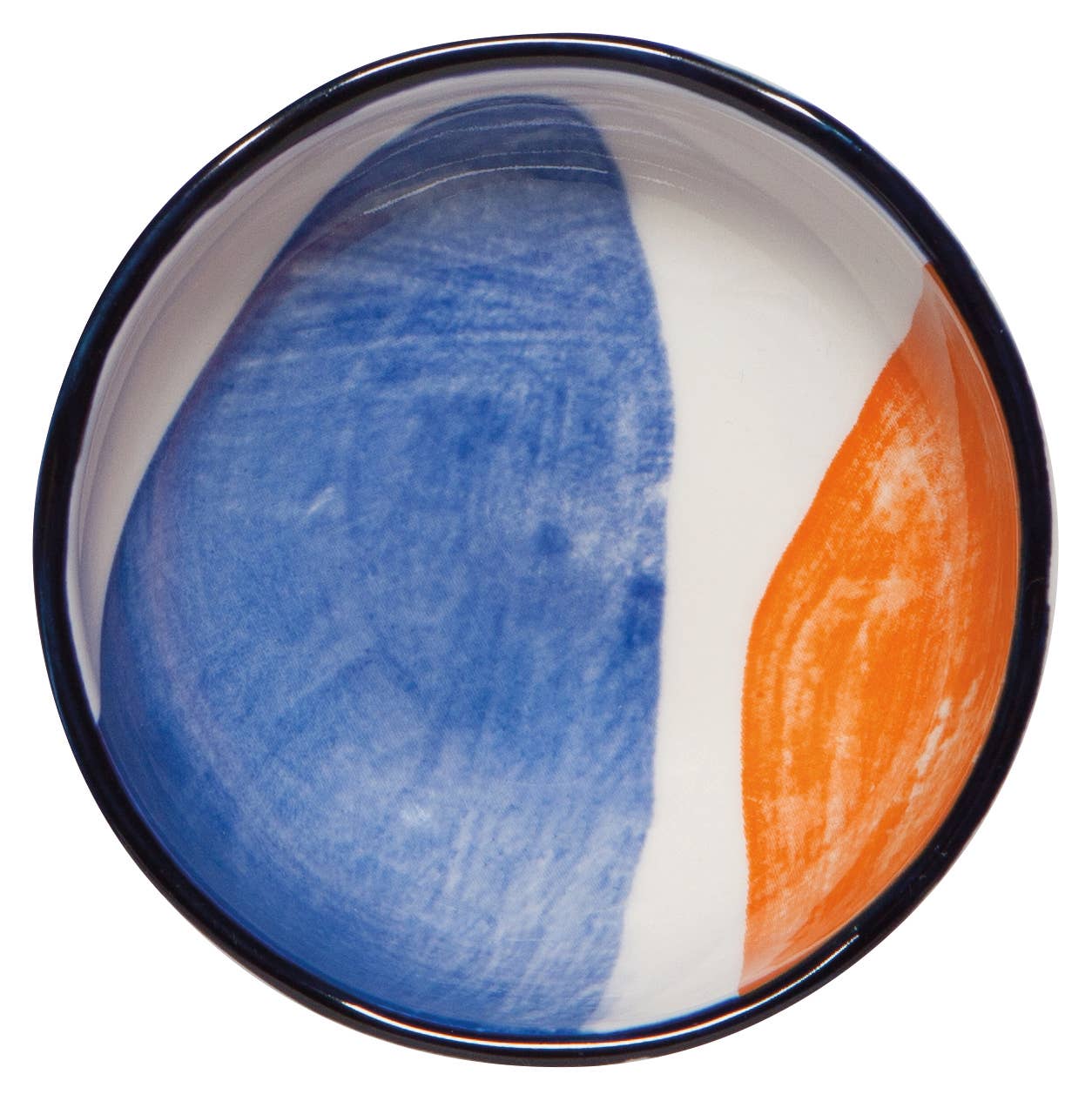 Canvas Pinch Bowls with abstract mustard yellow, navy blue, and light blue patterns.
