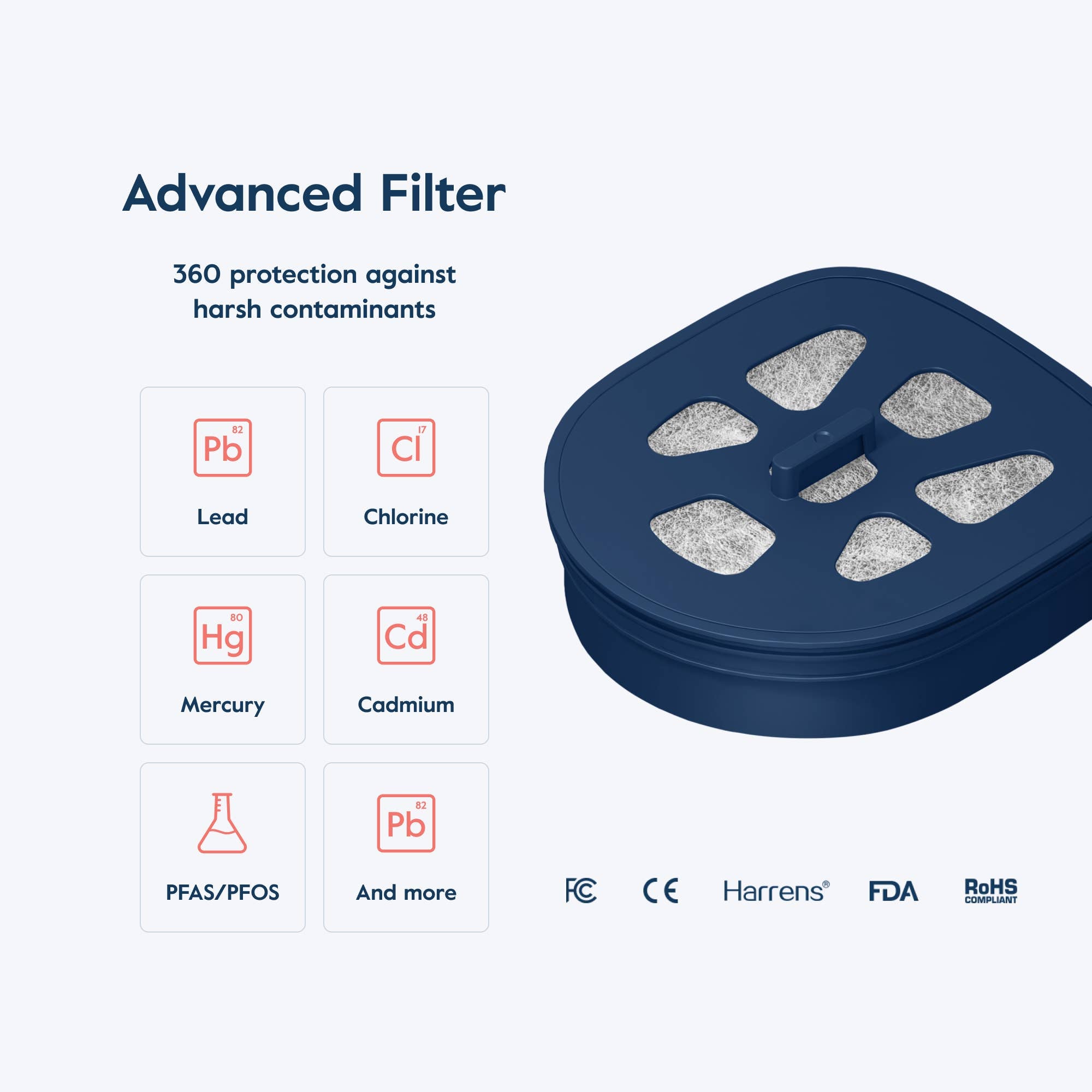 LARQ water pitcher in Monaco Blue with PureVis and Nano Zero technology for advanced filtration.