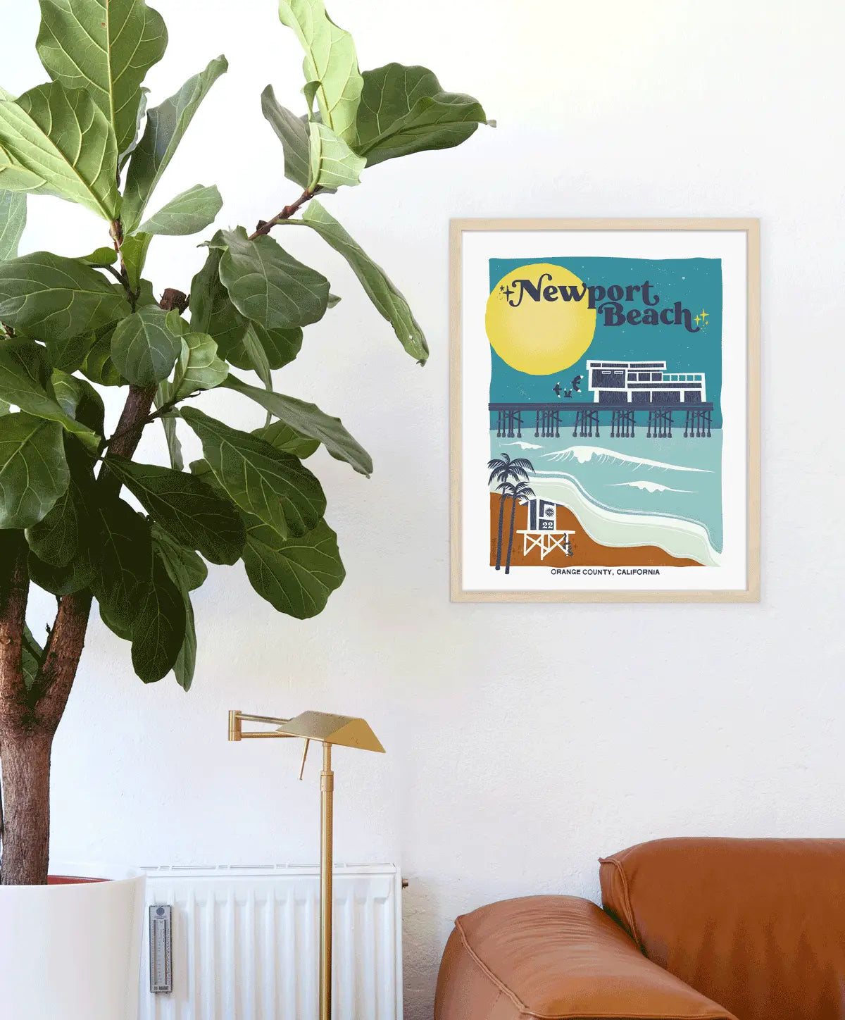 Artistic print highlighting Newport Beach's elegant marinas, lively boardwalks, and iconic pier, embodying its coastal sophistication.