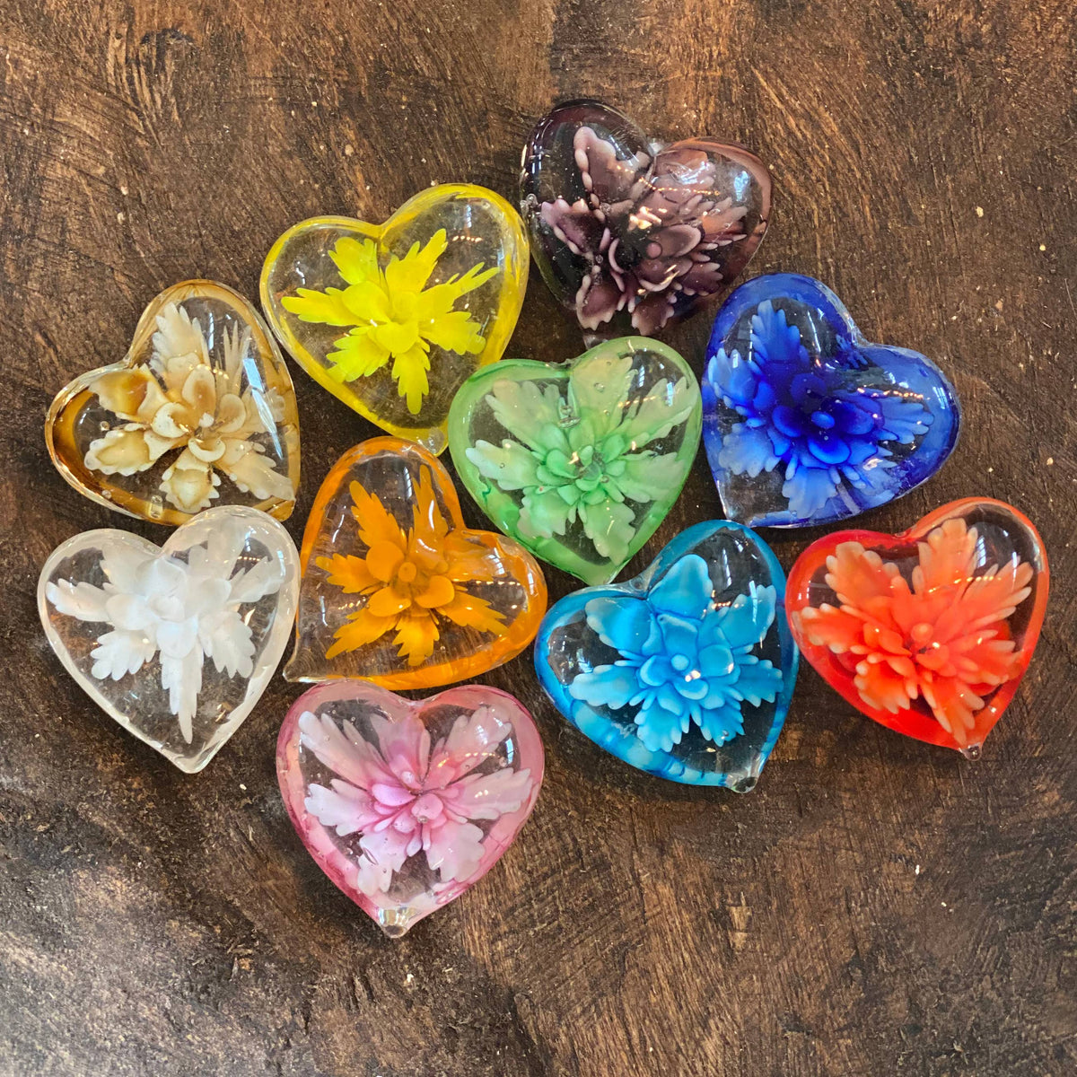 Glass Hearts in Rainbow Colors