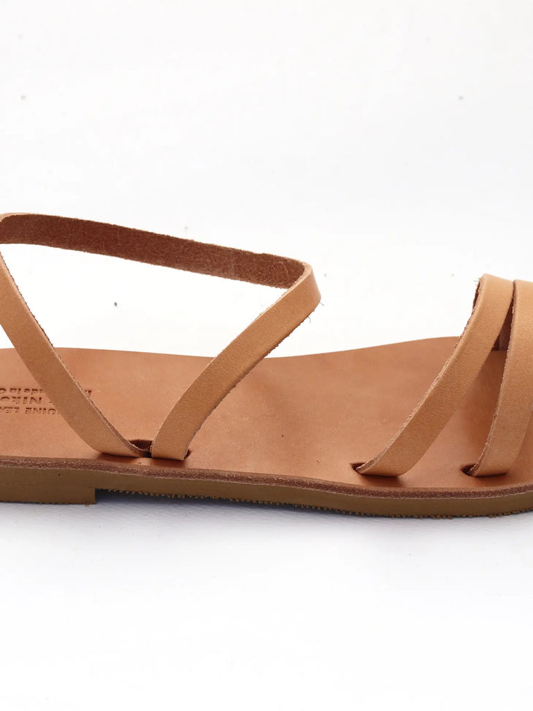 Forma Artisan Series Ankle Wrap Greek Sandals in Natural Tan - Handcrafted sandals with a stylish ankle wrap design.