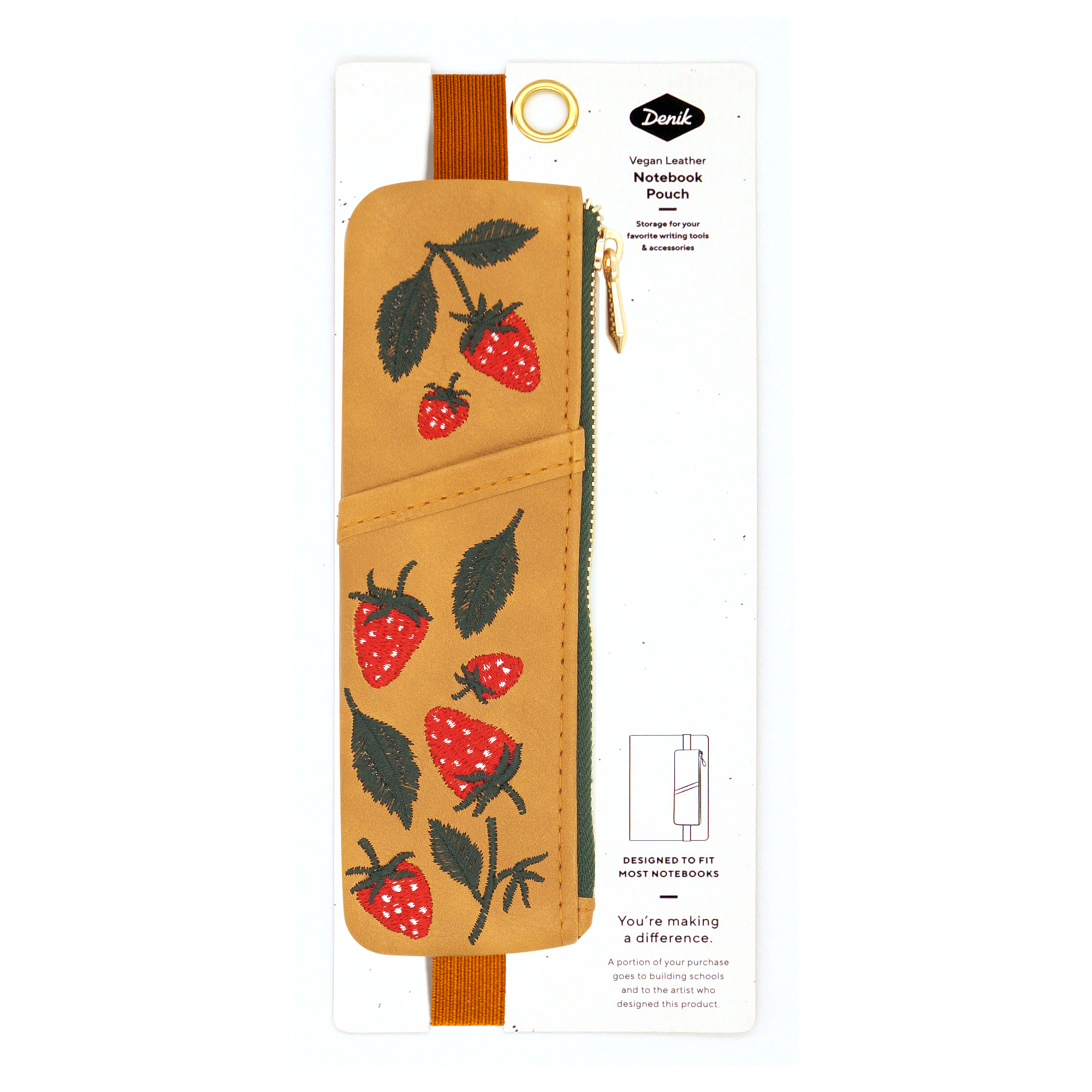 Notebook pouch with strawberry design on a white background