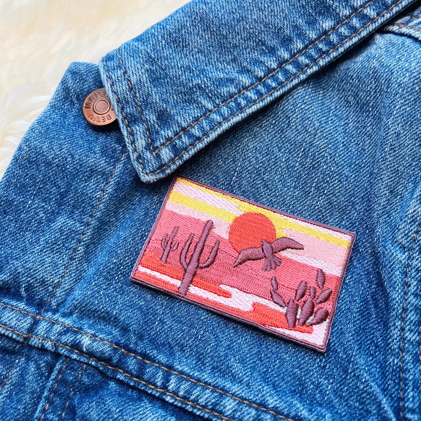 Desert Sunset Patch, showcasing the serene gradient of a desert twilight with warm hues transitioning into cool shadows.