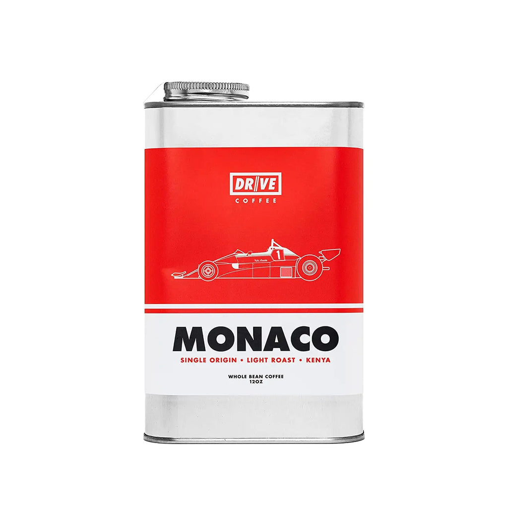 Tin of Monaco - Light Roast, Single Origin Kenya Coffee Beans, embodying the vibrant spirit of Monaco's legendary racing streets.