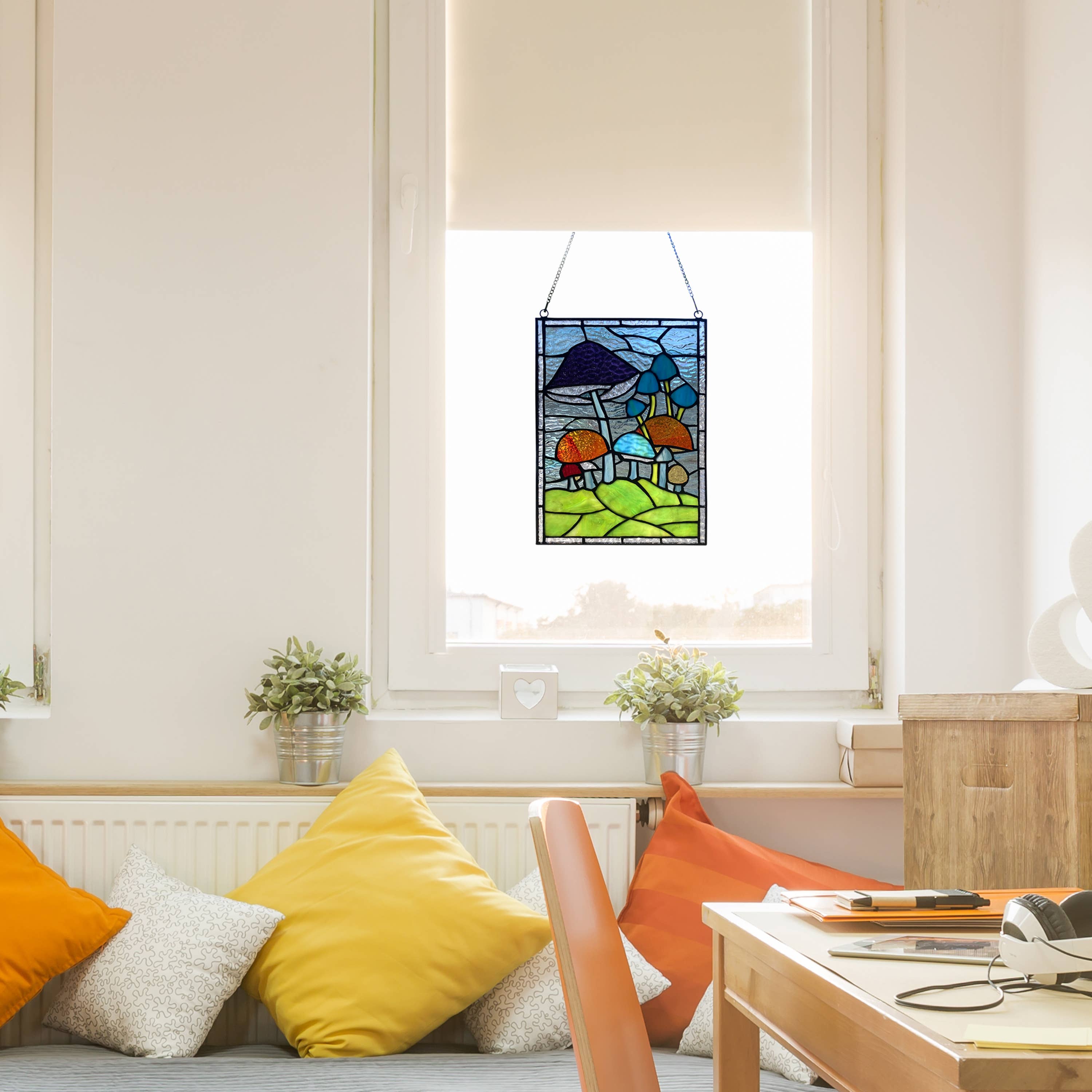 Mushrooms Stained Glass Mosaic - Handcrafted mosaic featuring a medley of vibrant mushrooms for a whimsical touch.