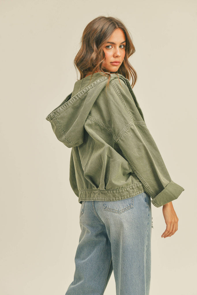 Grace Cotton Jacket with Hoodie in Olive Medium - Stylish and comfortable cotton jacket with hoodie.