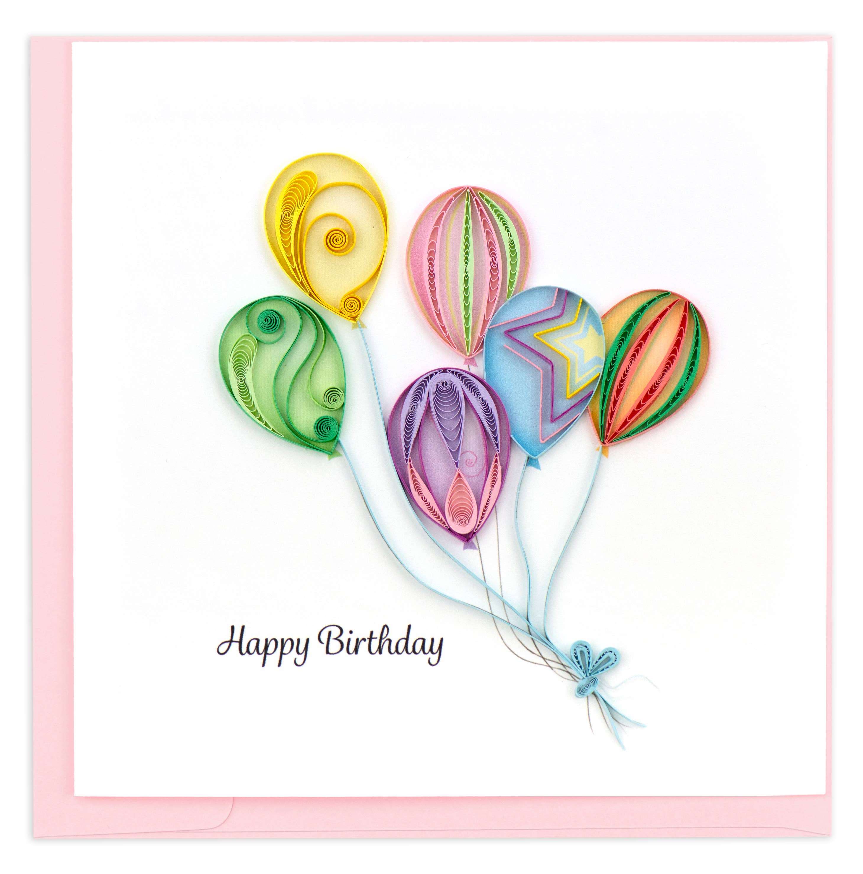 Colorful paper balloons on a white background with 'Happy Birthday' text.