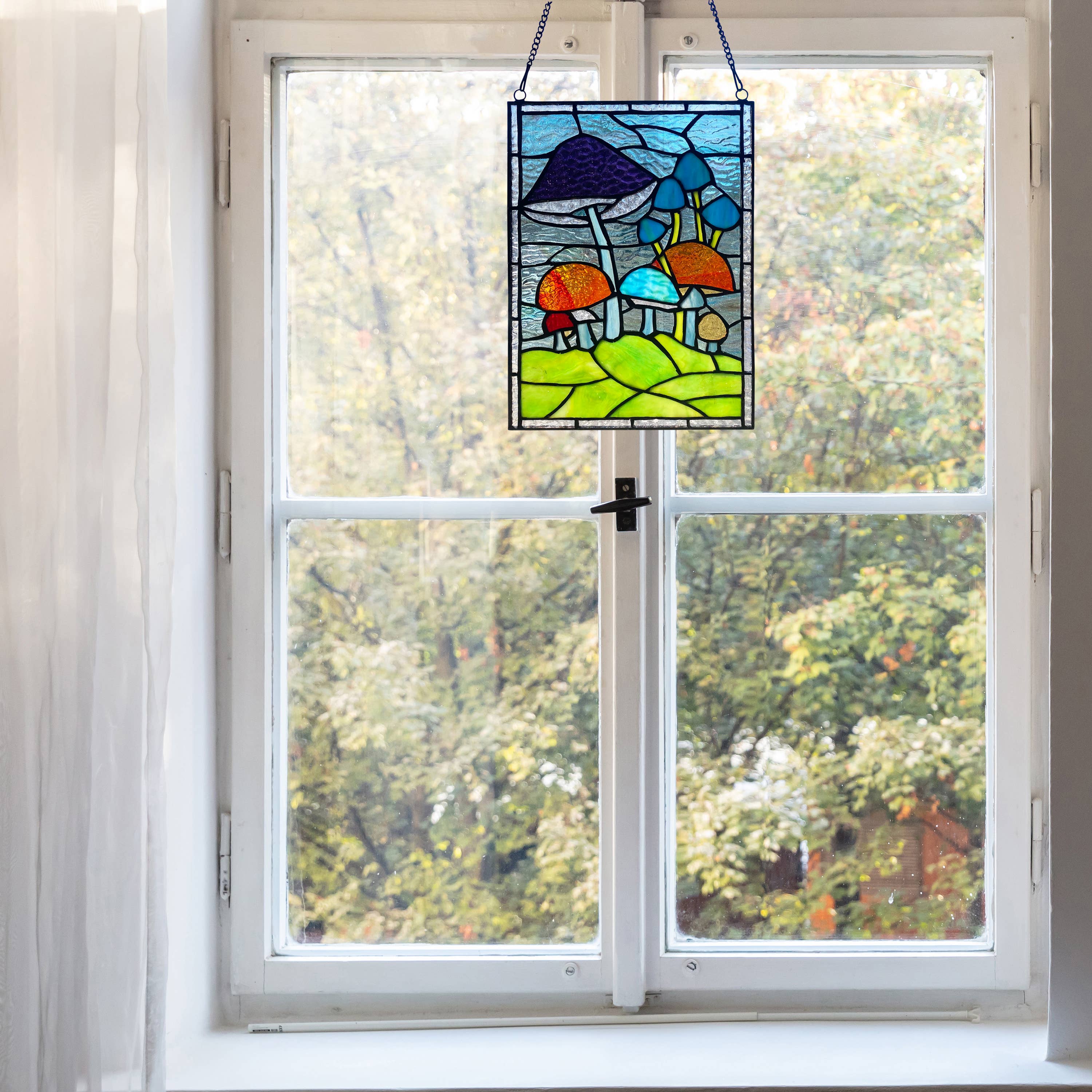 Mushrooms Stained Glass Mosaic - Handcrafted mosaic featuring a medley of vibrant mushrooms for a whimsical touch.